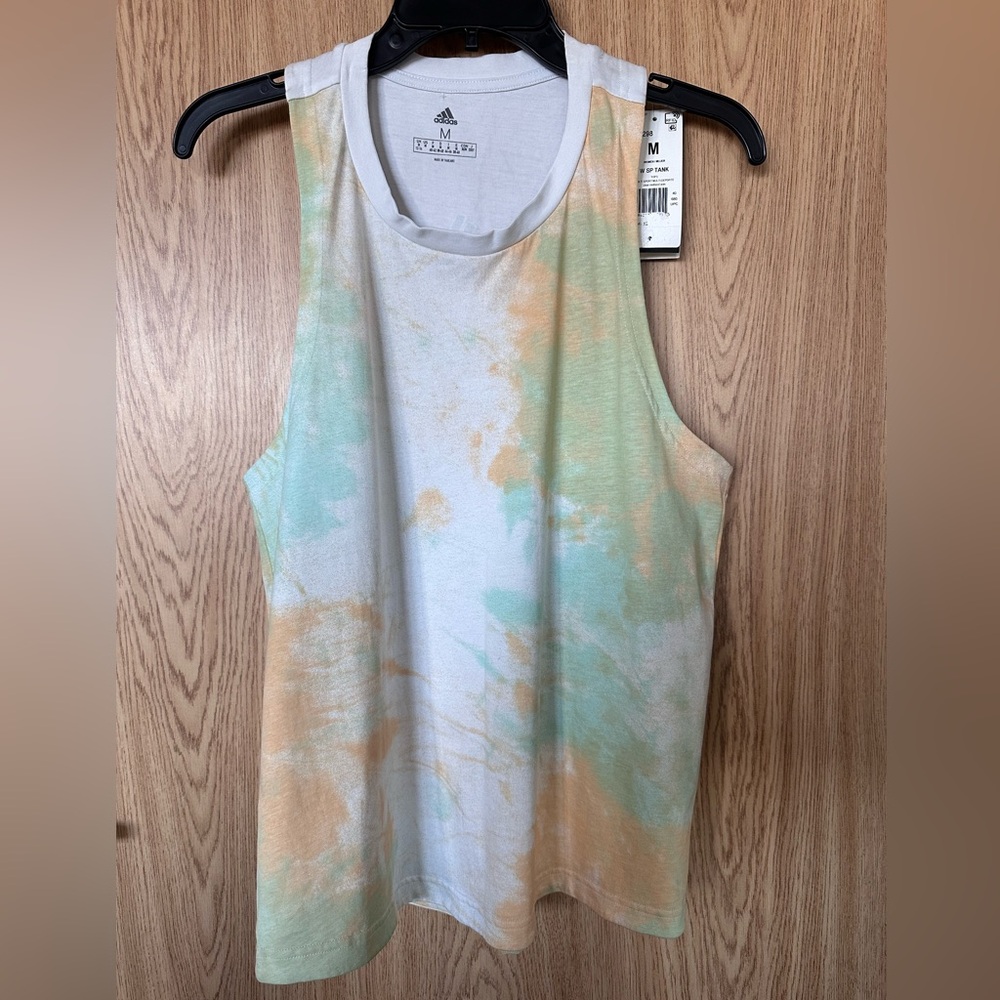 New Adidas Light Mint/Peach Pastel Tiedye Muscle Tee Women’s M